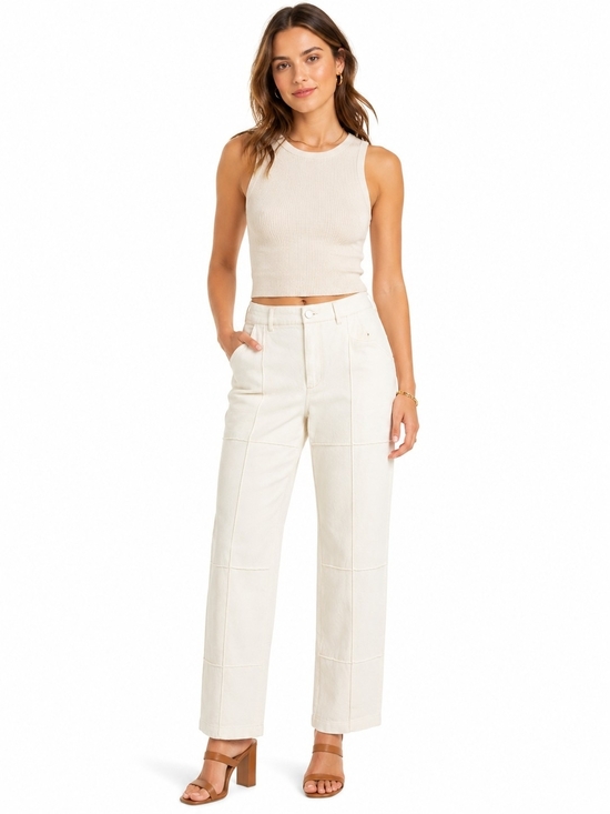Cider Pants - Cider Wide-Leg High-Rise Cotton Pants in Cream